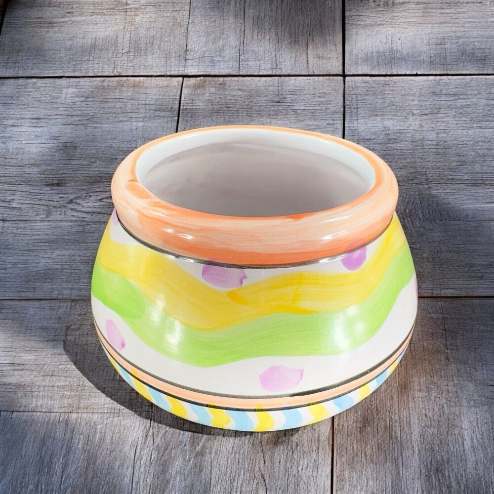 Vintage Hand Painted Bowl Dish Container Round Ceramic Multicolor Pattern‎